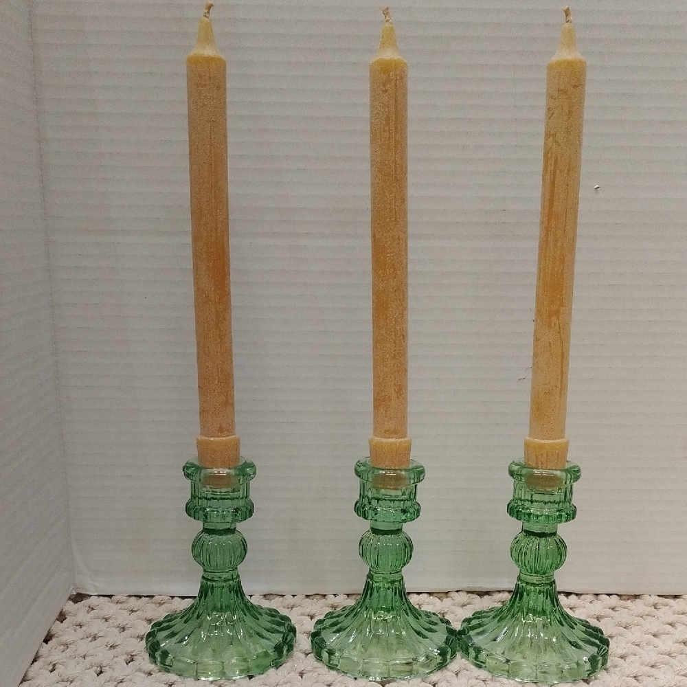 Elegant Green Glass Candle Holders